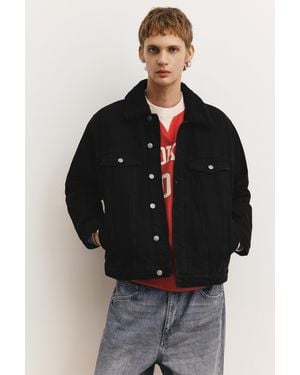 Pull&Bear Denim Jacket With Faux Shearling Collar - Black