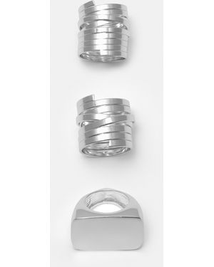 Pull&Bear Pack Of 3 Metallic Rings - White