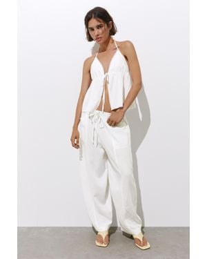 Pull&Bear Linen Blend Barrel Trousers - White