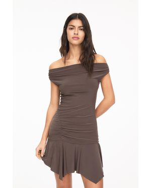 Pull&Bear Short Off-The-Shoulder Dress - Brown