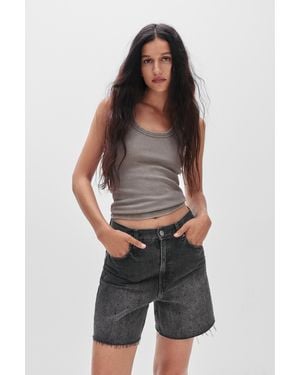 Pull&Bear Jeansbermudas Mit Hohem Bund Und Glitzer - Schwarz