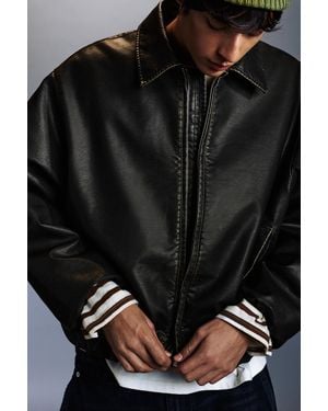 Pull&Bear Leather-Effect Balloon Jacket - Black