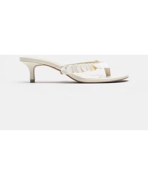 Pull&Bear Beaded Heeled Sandals - White