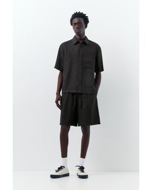 Pull&Bear 100% Linen Bermuda Sweat Shorts - Black