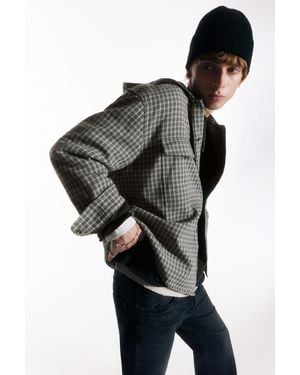 Pull&Bear Hooded Check Shirt With Buttons - Grey