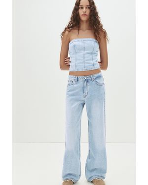 Pull&Bear Corsetry-Inspired Denim Top With Rhinestones - Blue