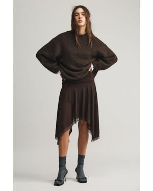 Pull&Bear Asymmetric Lace Midi Skirt - Black