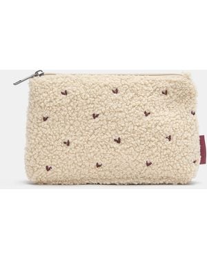 Pull&Bear Heart Faux Shearling Toiletry Bag - Natural