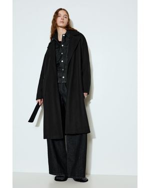 Pull&Bear Long Felt Coat With Belt - Black