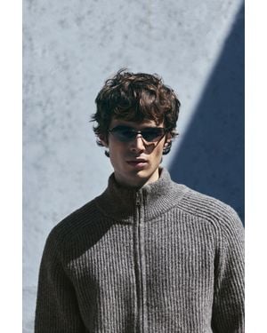 Pull&Bear Ribbed Zip-Up Cardigan - Grey