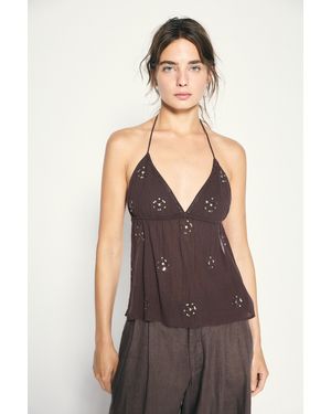 Pull&Bear Beaded Halter Top - Brown