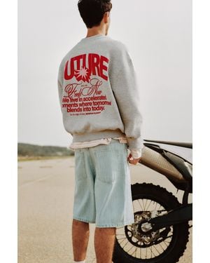 Pull&Bear Relaxed Fit Striped Denim Bermuda Shorts - Natural