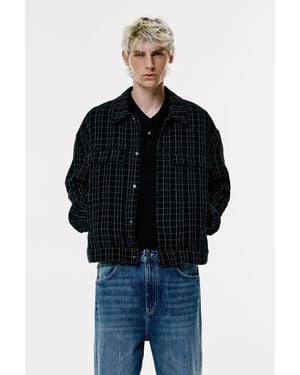 Pull&Bear Checked Jacket With Pockets - Blue