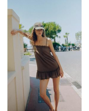 Pull&Bear Frill Strap Dress - Brown