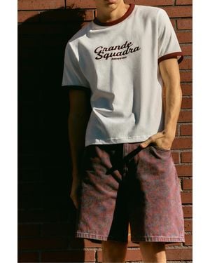 Pull&Bear Paisley Denim Skater Bermuda Shorts - Red