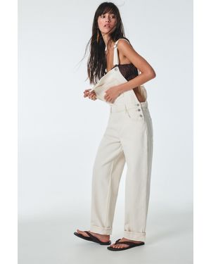 Pull&Bear Long Denim Dungarees - White