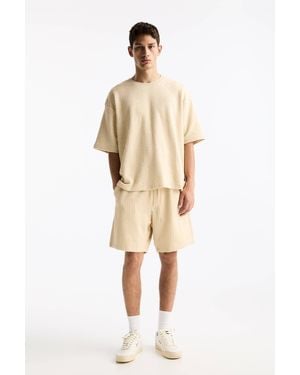 Pull&Bear Waffle-Knit Jogger Bermuda Shorts - Natural