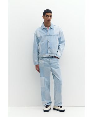 Pull&Bear Patchwork Check Baggy Jeans - Blue