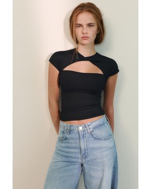 Pull&Bear Cut-Out T-Shirt - Blue