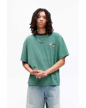 Pull&Bear Gestreiftes Tom-Und-Jerry-T-Shirt Mit Stickerei - Grün