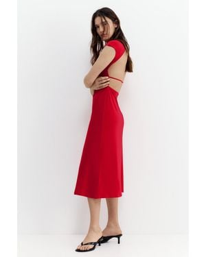 Pull&Bear Open Back Midi Dress - Red