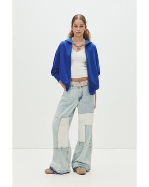 Pull&Bear Hoodie With Zipper - Blue