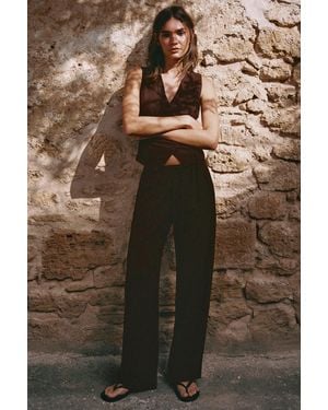 Pull&Bear Flowing Trousers With Linen - Brown