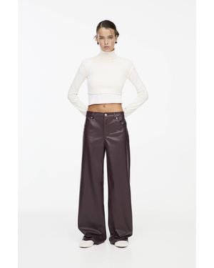 Pull&Bear Wide-Leg Faux Leather Trousers - White