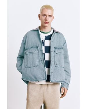 Pull&Bear Denim Jacket With Contrast Collar - Blue