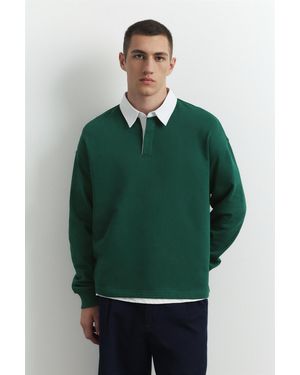 Pull&Bear Long Sleeve Striped Polo Shirt - Green