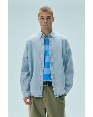 Pull&Bear Langärmeliges Jeanshemd - Blau
