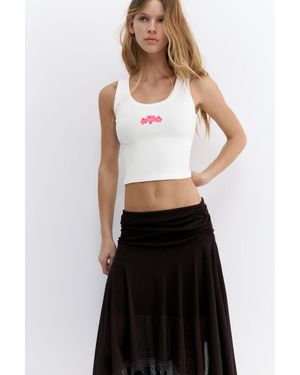 Pull&Bear Chilli Embroidered Tank Top - White