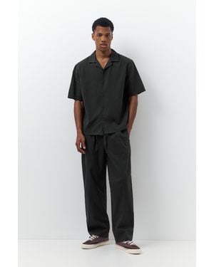 Pull&Bear Linen Blend Jogger Trousers - Black