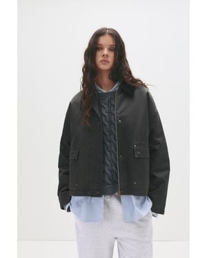 Pull&Bear Gewachste Jacke Mit Cordkragen - Schwarz