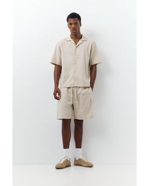 Pull&Bear Linen Blend Jogger Bermuda Shorts - Natural