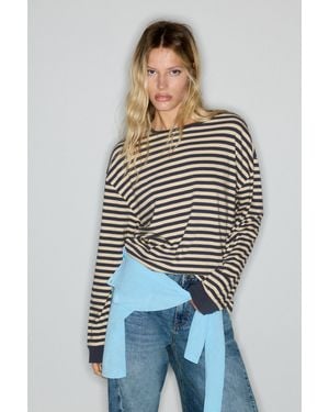 Pull&Bear Long Sleeve Striped T-Shirt - Blue