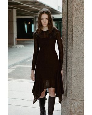 Pull&Bear Midi Dress With Asymmetric Hem - Black