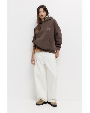 Pull&Bear Graphic Hoodie - Brown