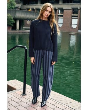 Pull&Bear Striped Barrel Jeans - Blue