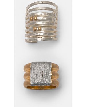 Pull&Bear Pack Of 2 Textured Rings - White