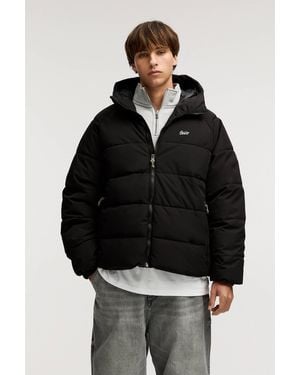 Pull&Bear Hooded Stwd Puffer Jacket - Black