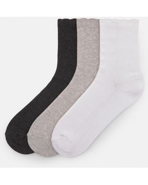 Pull&Bear 3-Pack Of Scalloped Socks - White