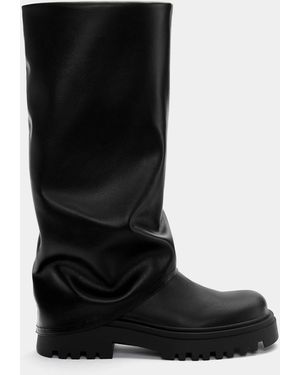 Pull&Bear Creased-Effect Gaiter Boots - Black