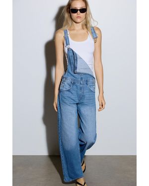 Pull&Bear Long Denim Dungarees - Blue