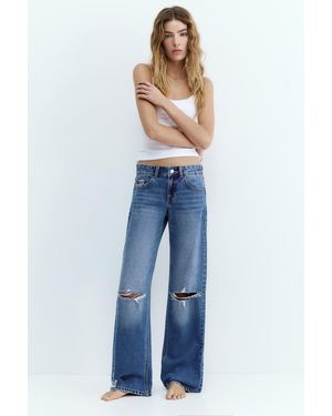 Pull&Bear Ripped Low-Rise Straight Leg Jeans - Blue