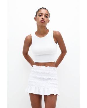 Pull&Bear Smocked Mini Skirt - White