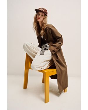 Pull&Bear Check Trench Coat With Corduroy Collar - Brown