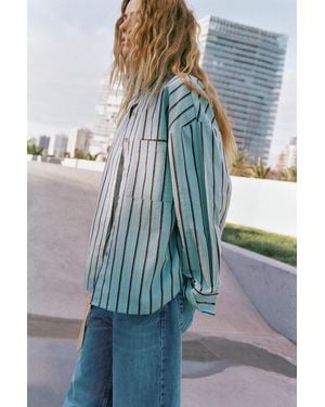 Pull&Bear Striped Shirt With Pocket - Grey