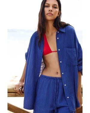 Pull&Bear Rustikales Blaues Streifenhemd