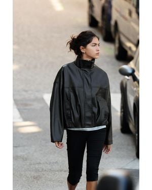 Pull&Bear Leather Effect Balloon Jacket - Grey